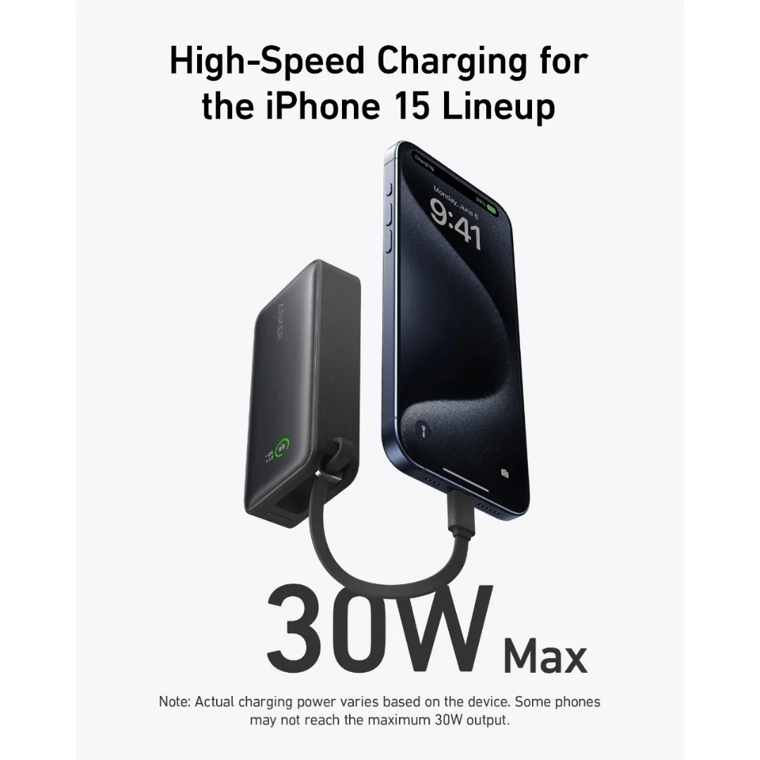 Stock promotionAnker Nano Power Bank 30W 10,000mah Built In USB C Cable - Black | A1259H11