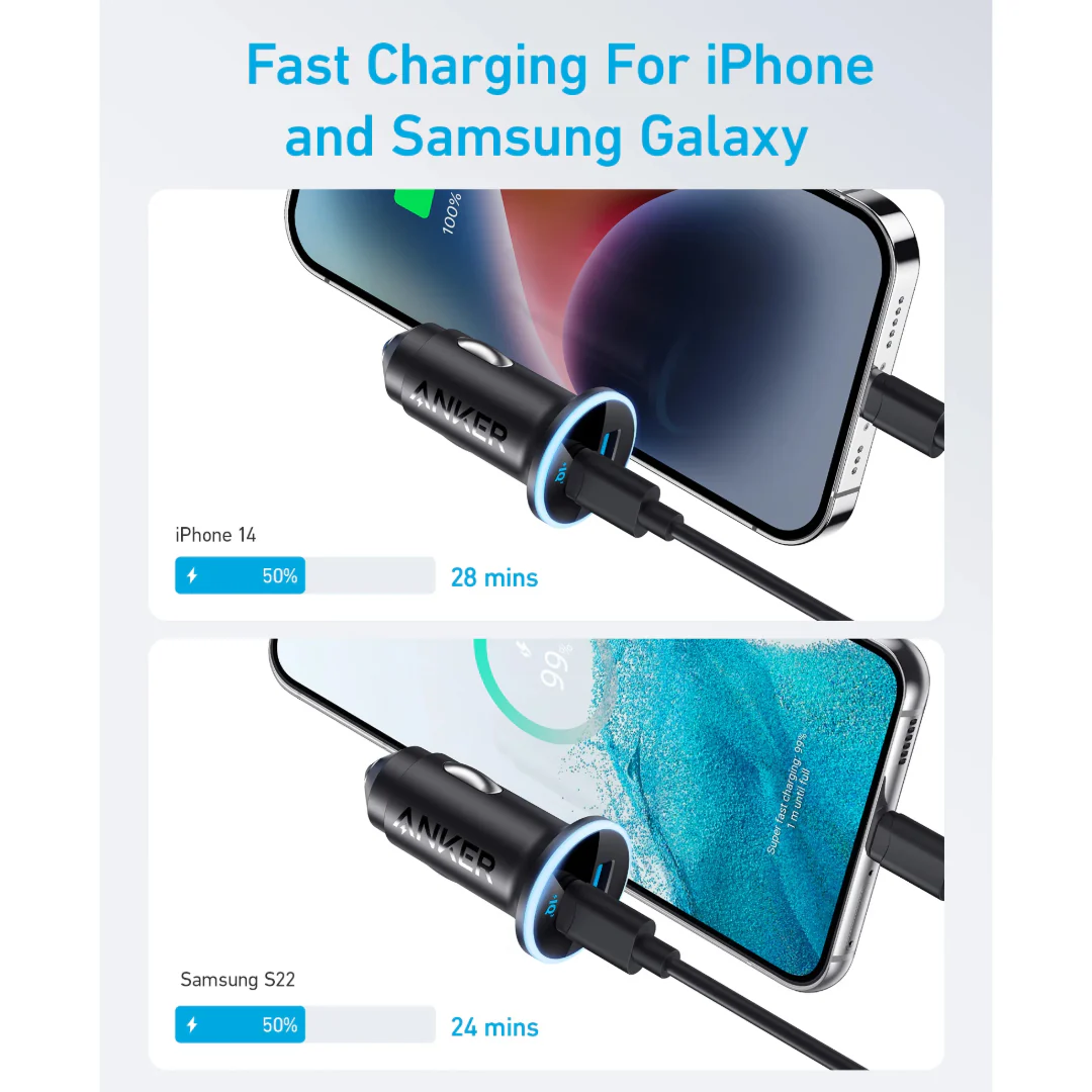 Stock promotionAnker 323 52.5W Car Charger USB C USB A - Black | A2735G11