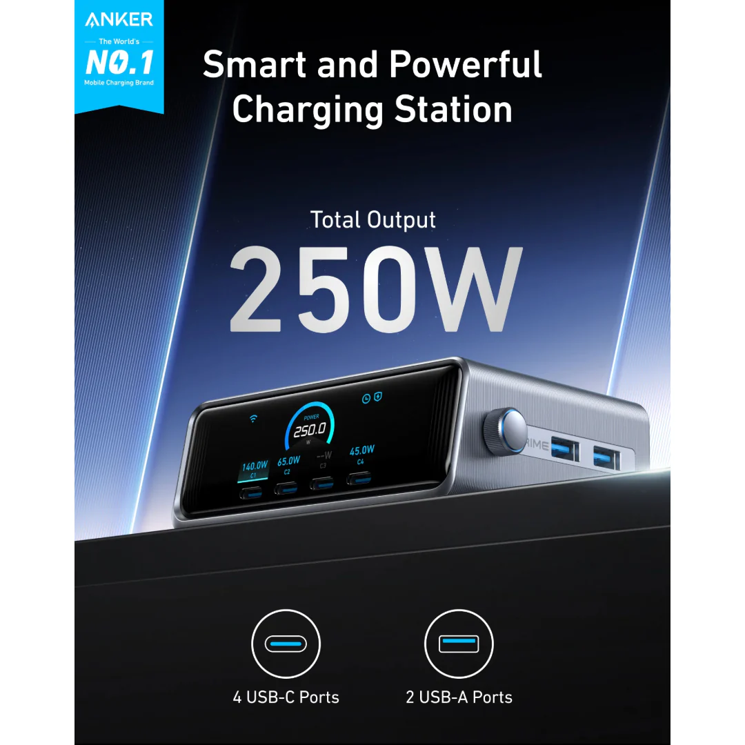 Stock promotionAnker Prime Charger 250W 6 Port GaN Charging Station | A2345241