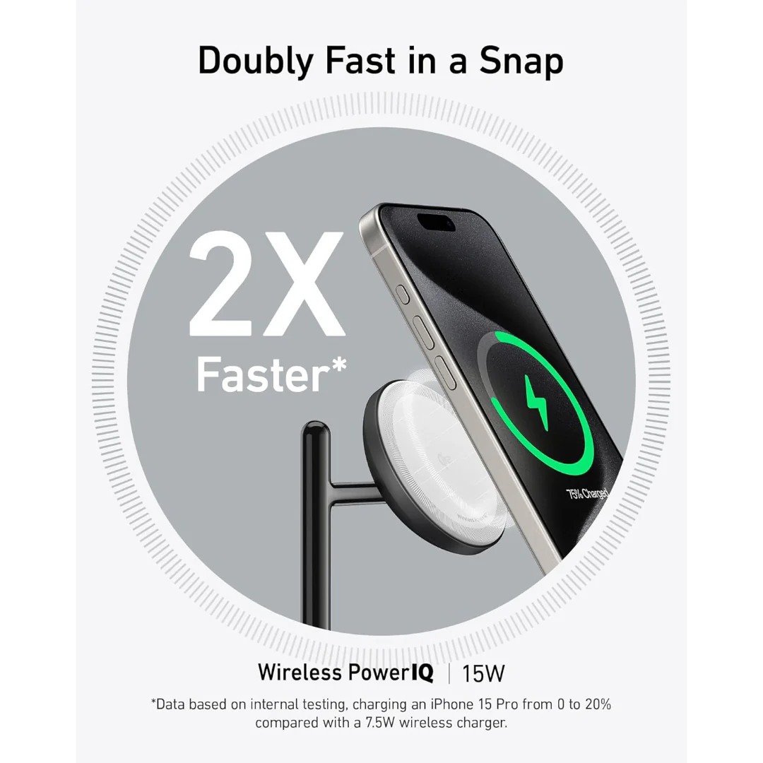 Stock promotionAnker MagGo Wireless Charging Station 15W3 in 1 Stand, Cable and Charger Bundle - Black | B25M3212