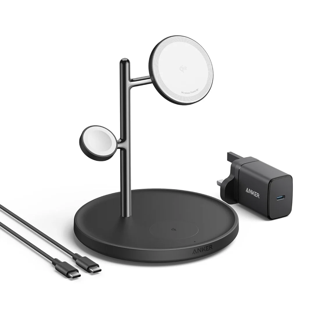 Stock promotionAnker MagGo Wireless Charging Station 15W3 in 1 Stand, Cable and Charger Bundle - Black | B25M3212