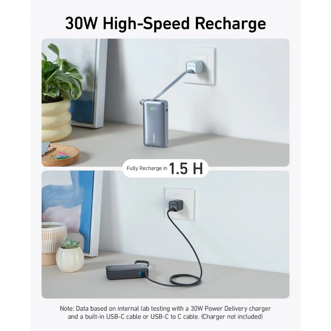 Stock promotionAnker Nano Power Bank 30W 10,000mah Built In USB C Cable - Blue | A1259H31